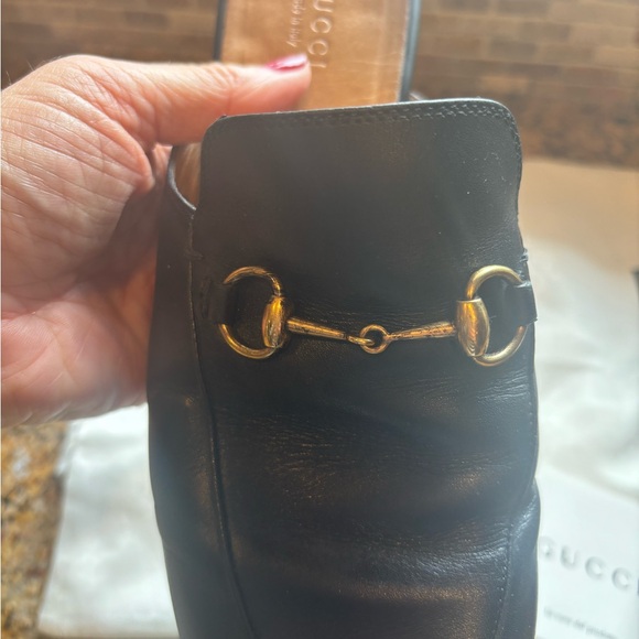 GUCCI loafers PRINCETOWN LEATHER backless in blk w/ gold horse bit sz 9 - Picture 13 of 15